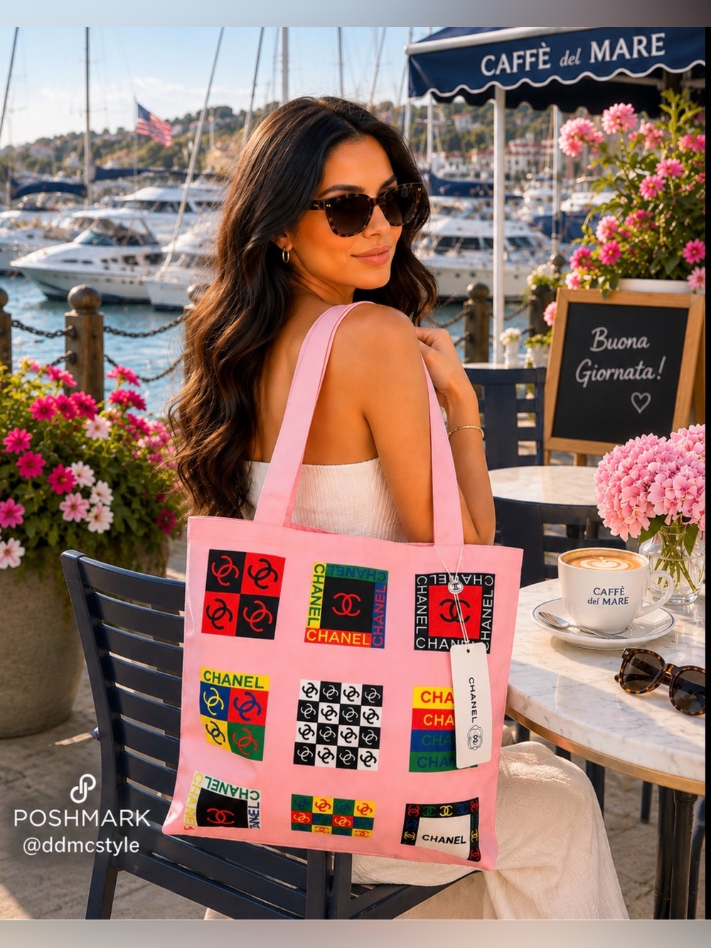 CHANEL GWP Pink Canvas Tote with Multicolor Logo Panels
